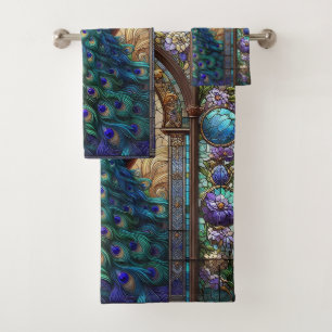 Stained Glass Peacock Towels: Luxury Bath Towels