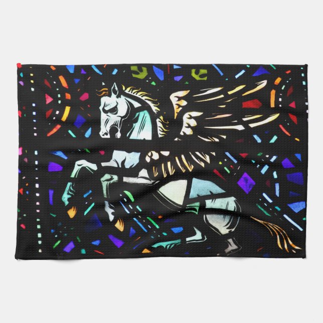 Stained Glass Pegasus Kitchen Towel (Horizontal)