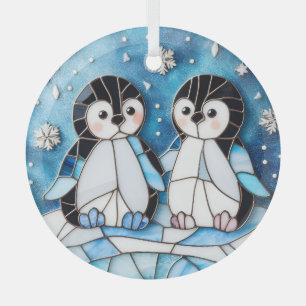 Stained Glass Penguins Ornament