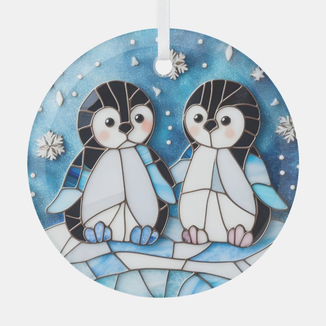 Stained Glass Penguins Ornament (Front)
