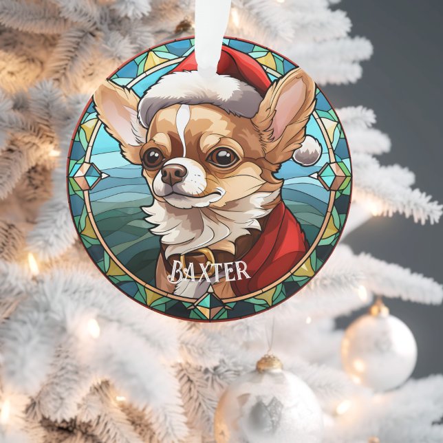 Stained Glass Personalized Dog  Ornament (Custom Chihuahua Christmas Ornament 
)
