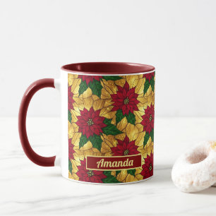 Stained Glass Poinsettia Festive Christmas Mug