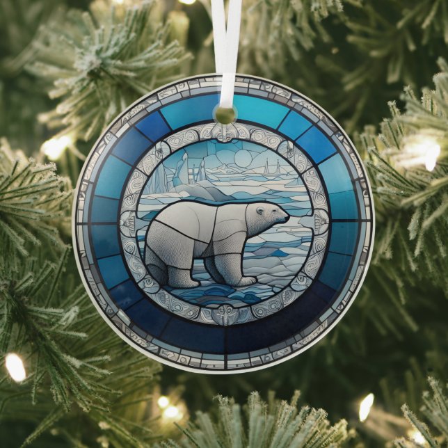Stained Glass Polar Bear Glass Ornament (Insitu)