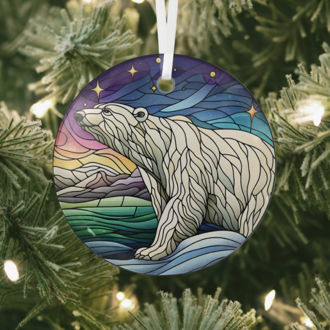 Stained Glass Polar Bear Ornament (Insitu)