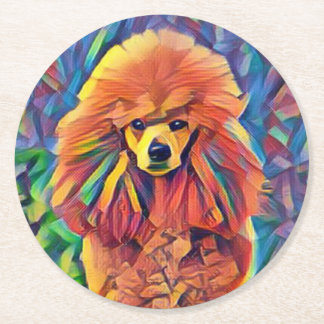 Stained Glass Poodle Round Paper Coaster