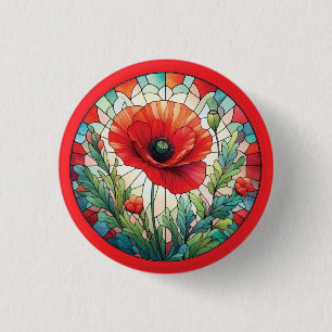Stained Glass Poppy 1 Inch Round Button
