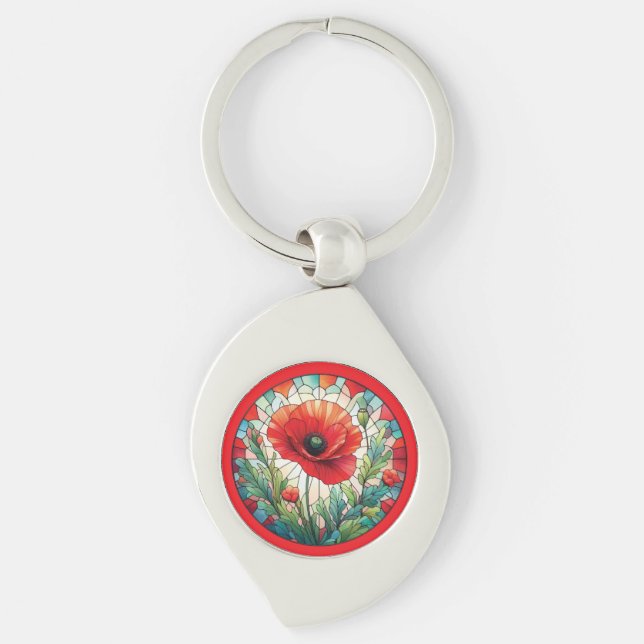 Stained Glass Poppy Keychain (Front)