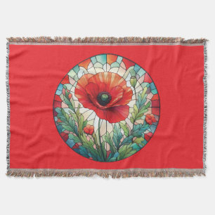 Stained Glass Poppy Throw Blanket