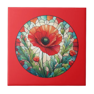 Stained Glass Poppy Tile