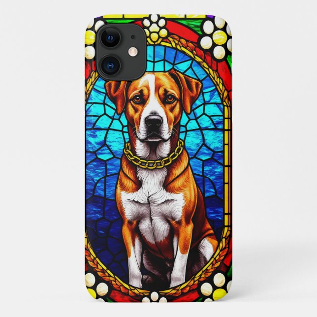 Stained Glass Portrait of a Dog With Gold Chain Case-Mate iPhone Case (Back)
