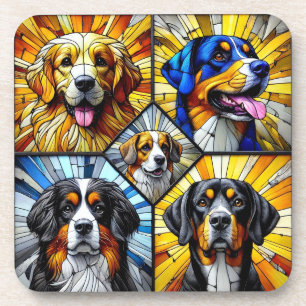 Stained Glass Portraits of Dogs Featuring Vibrant Coaster