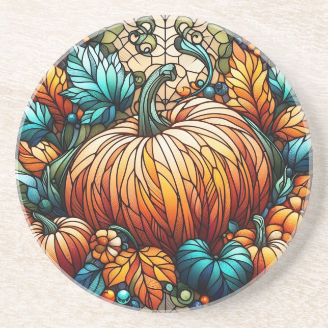 Stained Glass Pumpkin Art Coaster (Front)