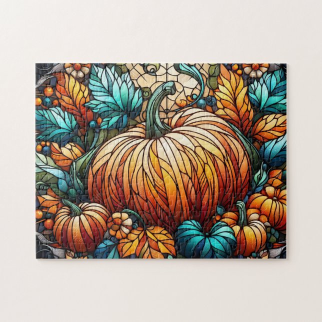 Stained Glass Pumpkin Art Jigsaw Puzzle (Horizontal)