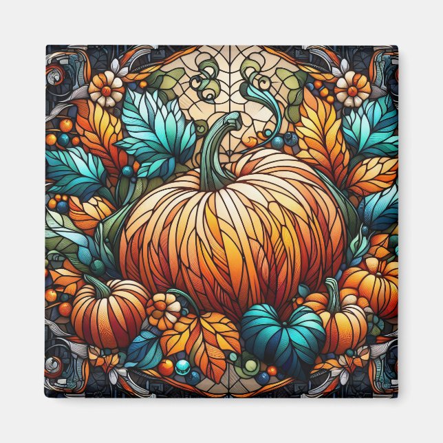 Stained Glass Pumpkin Art Magnet (Front)