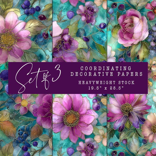 STAINED GLASS PURPLE FLORAL DECORATIVE PAPER SET (STAINED GLASS PURPLE FLORAL DECORATIVE PAPER SET)