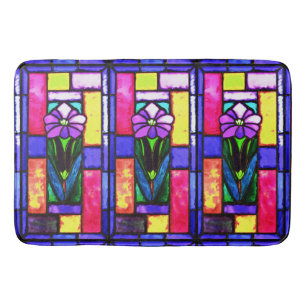 Stained Glass Purple Flower Bath Mat