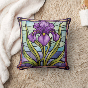 Stained Glass Purple Iris Throw Pillow