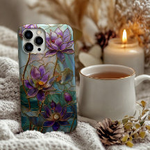 Stained Glass Purple Lotus Flower Design