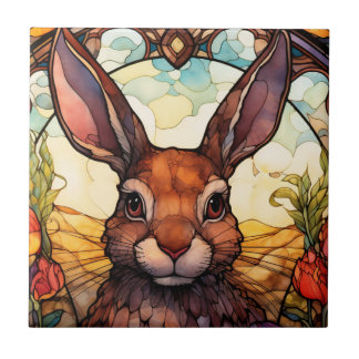Stained Glass Rabbit illustration Tile