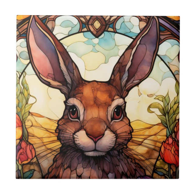 Stained Glass Rabbit illustration Tile (Front)