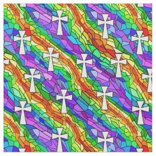 Stained Glass Rainbow with Crosses Fabric