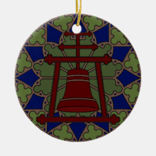 Stained Glass Raincross Tri Design Ceramic Ornament