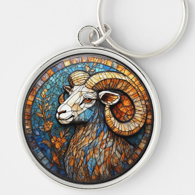 Stained Glass Ram Portrait Keychain (Front)