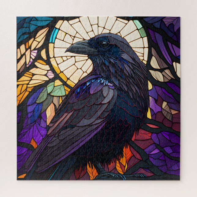 Stained Glass Raven, Witch's Familiar, Large  Jigsaw Puzzle (Vertical)