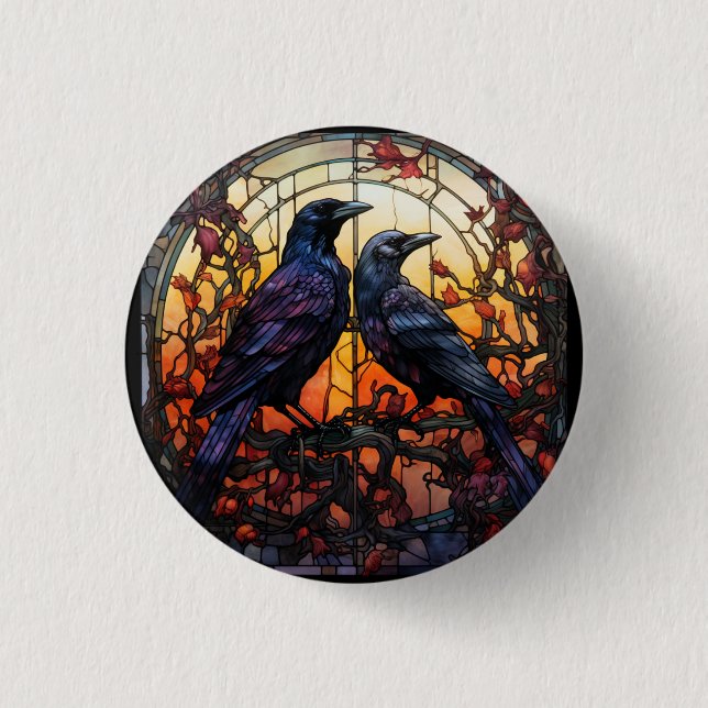 Stained Glass Ravens  1 Inch Round Button (Front)