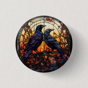 Stained Glass Ravens 1 Inch Round Button