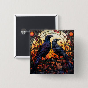 Stained Glass Ravens 2 Inch Square Button