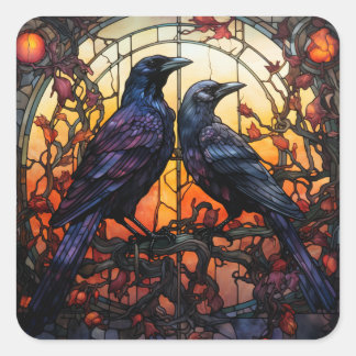 Stained Glass Ravens Square Sticker
