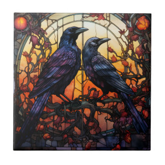 Stained Glass Ravens Tile