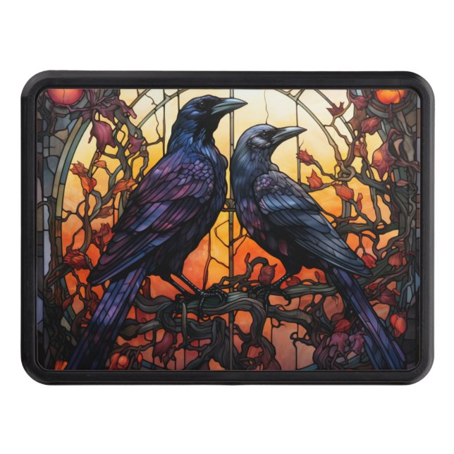 Stained Glass Ravens  Trailer Hitch Cover (Front)