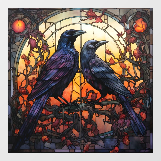 Stained Glass Ravens  Window Cling (Sheet)