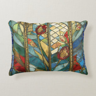 Stained Glass Red Chief Poppies at Sunrise Accent Pillow