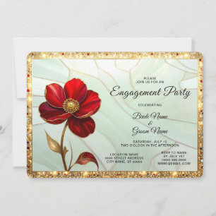 Stained Glass Red Flower Engagement Invitation