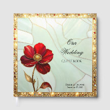 Stained Glass Red Flower Guest Book
