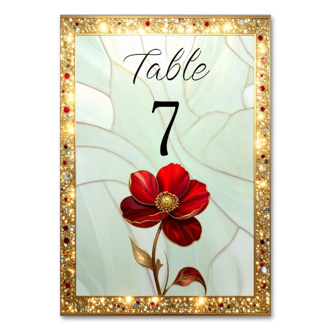 Stained Glass Red Flower Table Number (Front)