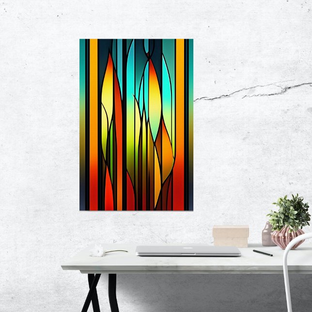 Stained Glass Red Green Cattails Artwork Poster (Creator Uploaded)