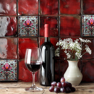 Stained Glass Red Pink Flower Tile
