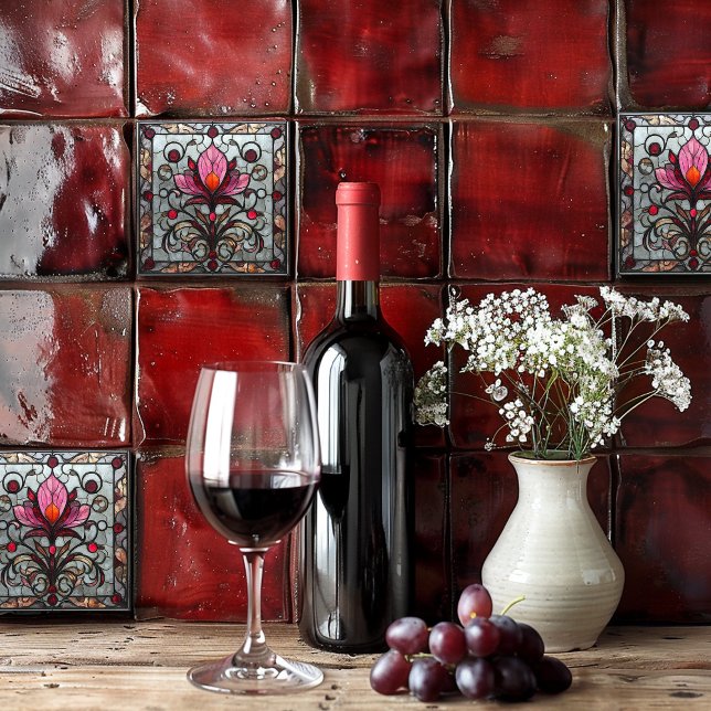 Stained Glass Red Pink Flower Tile (Creator Uploaded)