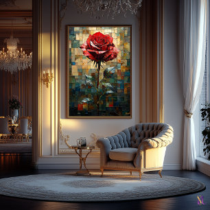 Stained Glass Red Rose of Elegance Poster