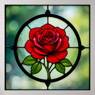 Stained glass red rose poster