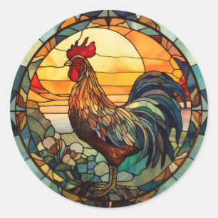 Stained Glass Rooster Classic Round Sticker
