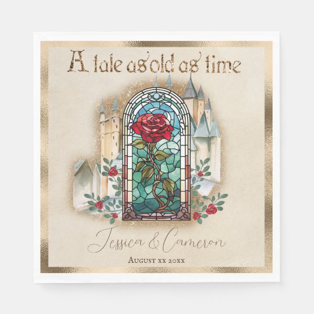 Stained Glass Rose Beauty and the Beast Castle Napkin (Front)