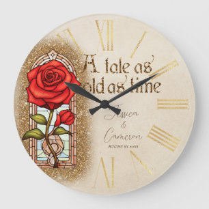 Stained Glass Rose Beauty and the Beast Large Clock