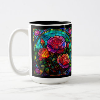 Stained Glass Rose Bouquet Left handed  Two-Tone Coffee Mug