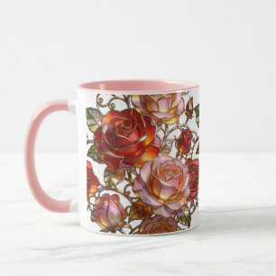 Stained Glass Rose Floral Coffee Mug