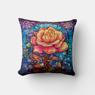 Stained Glass Rose Throw Pillow